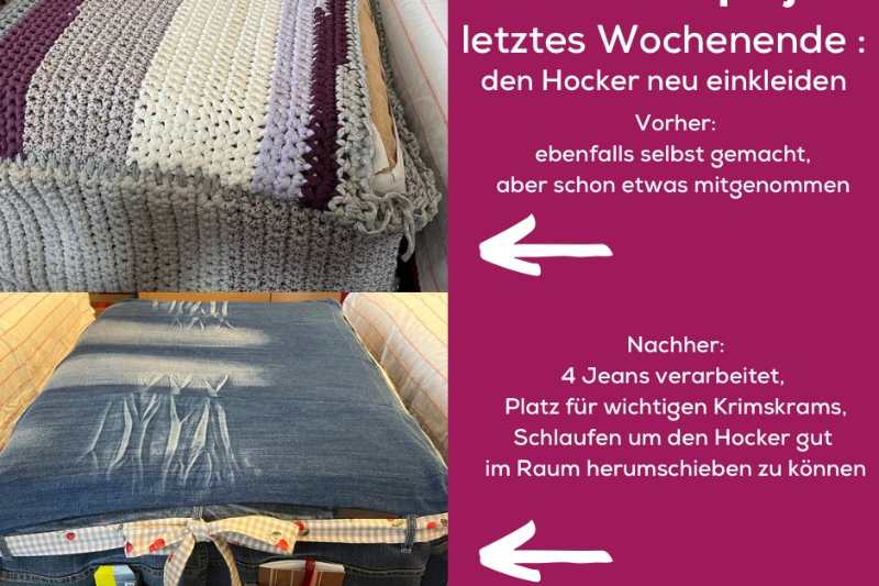 DIY Hocker-Bezug aus alten Jeans